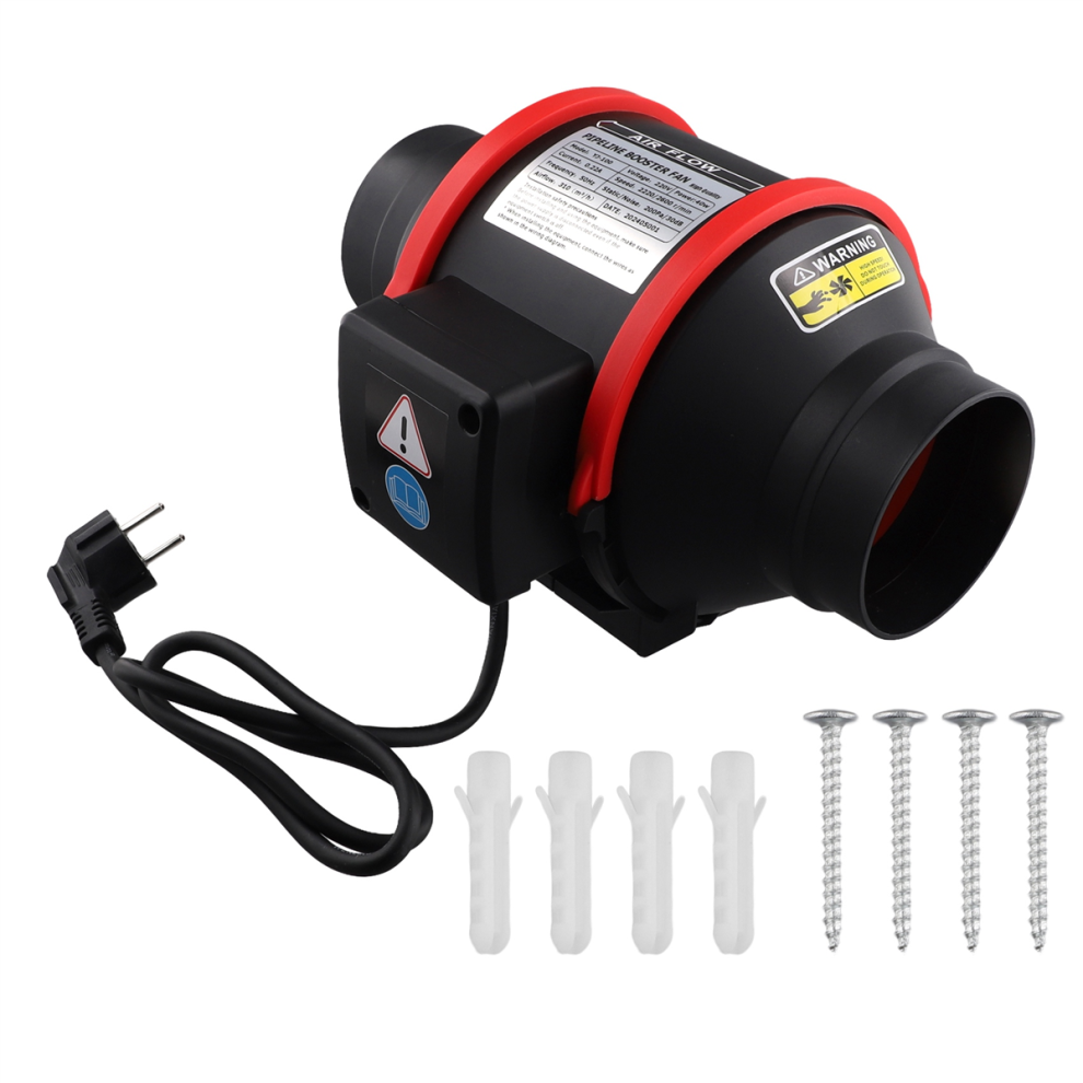 Ventilateur d'extraction de fumée 100 mm, contrôle de vitesse, flux mixte, ventilateur en ligne, prise UE