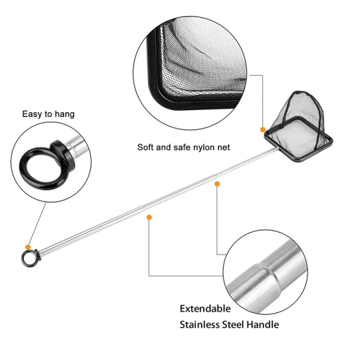 Aquarium Fish Net with Extendable Stainless Steel Long Handle 2