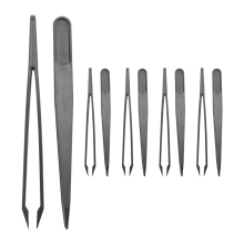 10 st. svarta antistatiska pincetter med plastspets, 12 cm långa