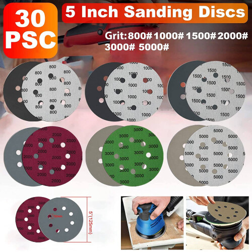30Pcs 5-Inch Sanding Disc Sets, Hook&Loop 5-Inch 8-Hole Sandpaper 2