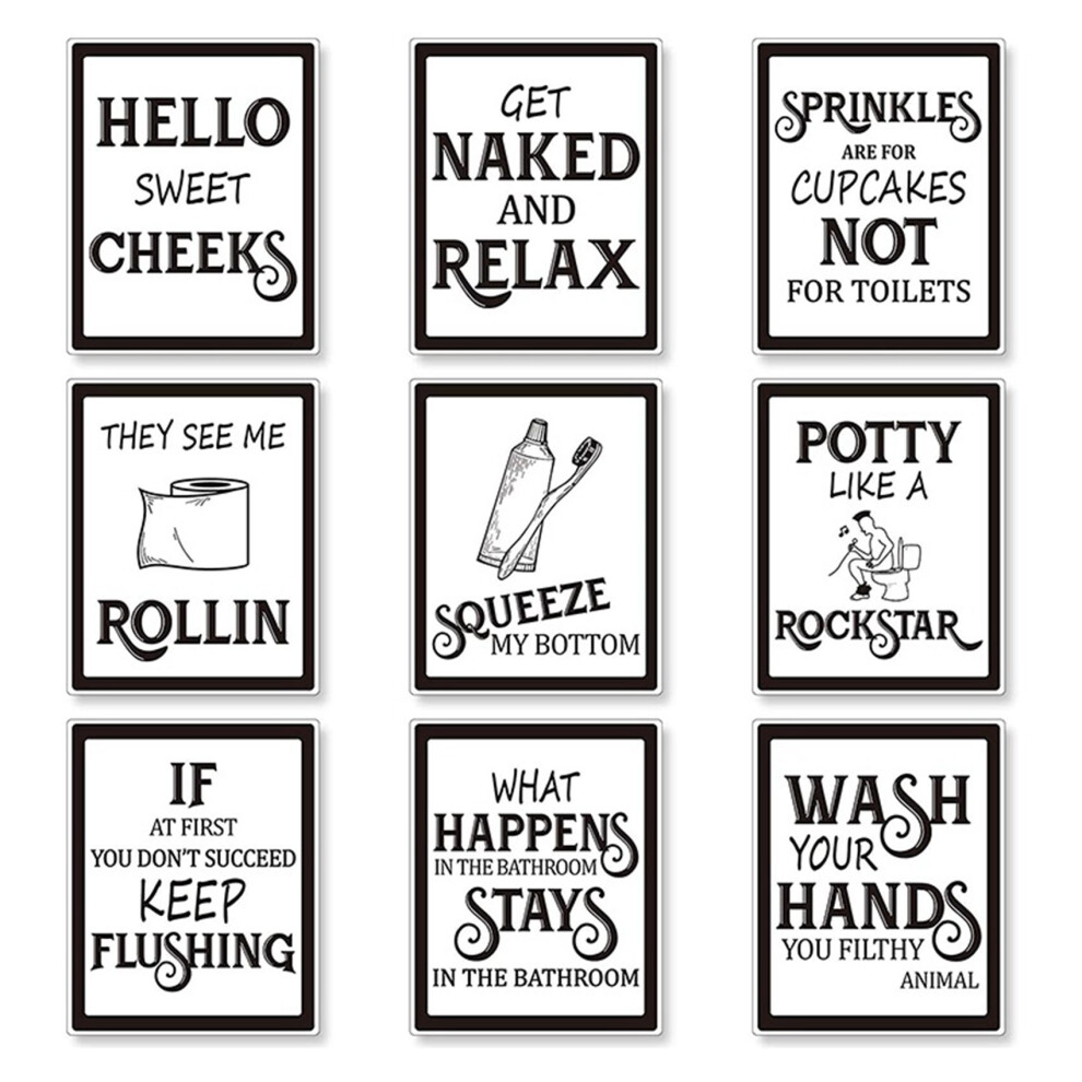 Lot de 9 affiches murales vintage amusantes pour salle de bain