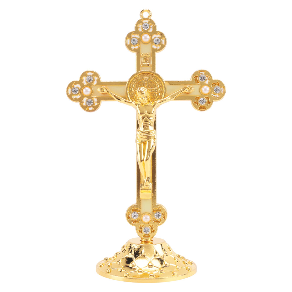 Crucifix debout avec base pour la maison et (or)