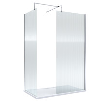 8mm Fluted Glass Walk In Wetroom Screen with Chrome Profile and White Shower Tray - 1400 x 900mm