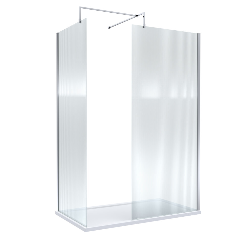 8Mm Fluted Glass Walk In Wetroom Screen With Chrome Profile And White Shower Tray - 1400 X 900Mm 5056678426029