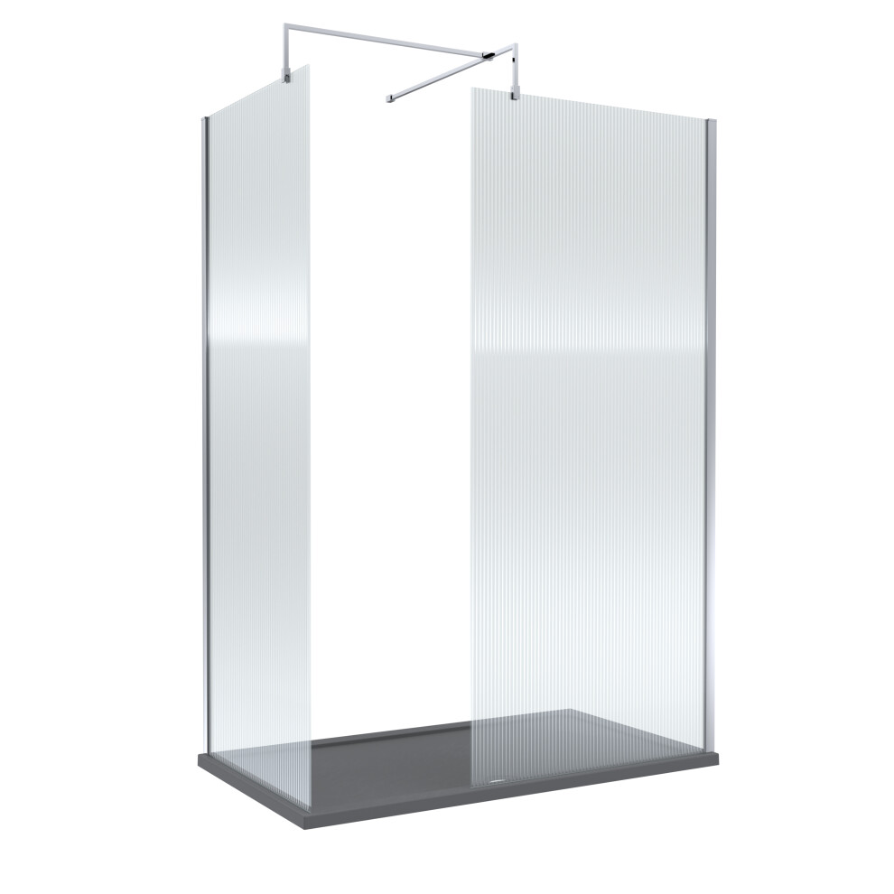 8Mm Fluted Glass Walk In Wetroom Screen With Chrome Profile And Slate Shower Tray - 1400 X 800Mm 5056678425671