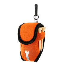 Golfbalhouder met sluiting, voor 2 ballen & tees, broekriembevestiging, oranje