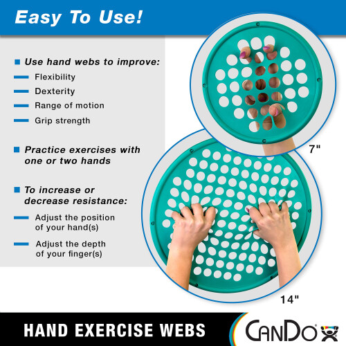 CanDo Hand Exercise Webs för Fysioterapi, Greppstyrka och Hand-, Finger-, Handledsövningar, Bärbar, 7" Diameter 2