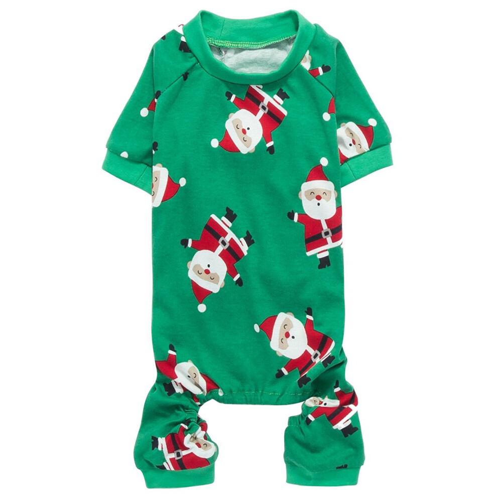 Cute Santa Claus Xmas Pet Jammies Dog Pajamas Soft Christmas PJS  Back Length 16"""" Medium Green