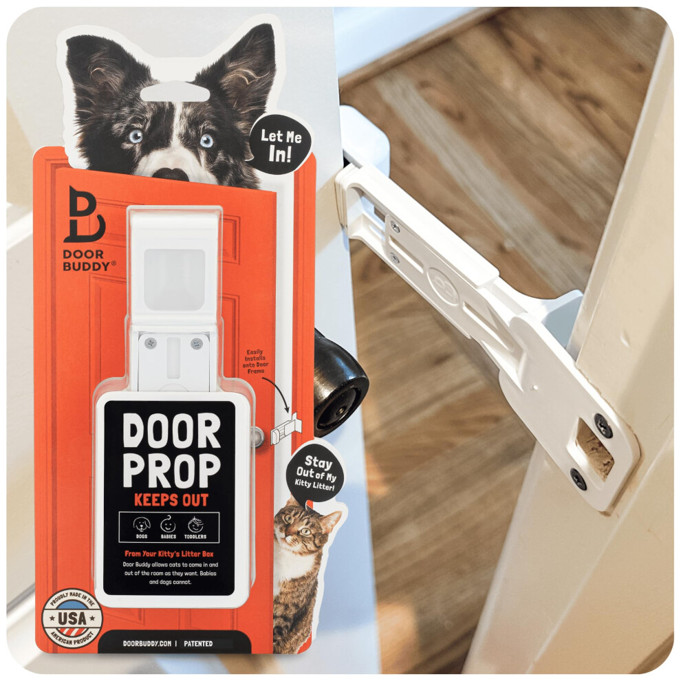 Door Buddy Door Prop for Cats - Easiest Cat Door Latch Holder to Keep Interior Door Open for Pets - Dog Proof Cat Feeding Station & Litter Box - Stron