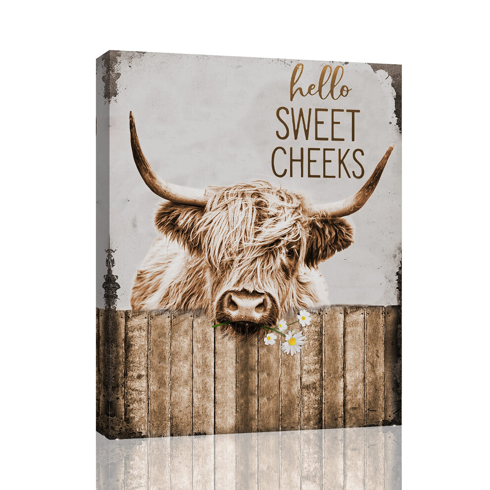 Highland Cow Bathroom Decor Wall Art Funny Rustic Cow Pictures Wall Decor Farmhouse Bathroom Decor Country Cattle Painting Canvas Print Decorations Fo