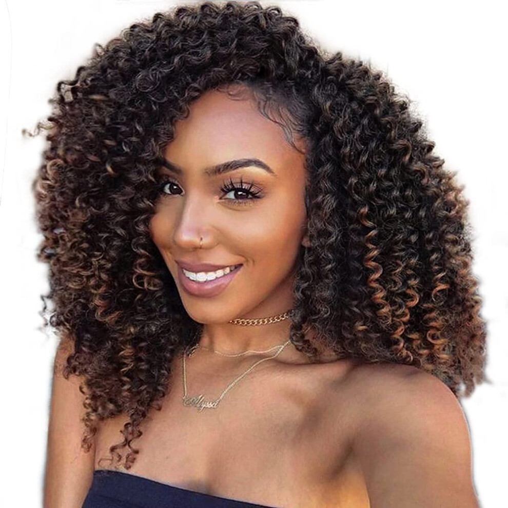 LADY MIRANDA Brown Color Afro kinky Curly Braiding Hair Extensions Jerry Curl Crochet Hair 3X Braid Hair Mixed Dark Brown to Light Brown Short Synthet