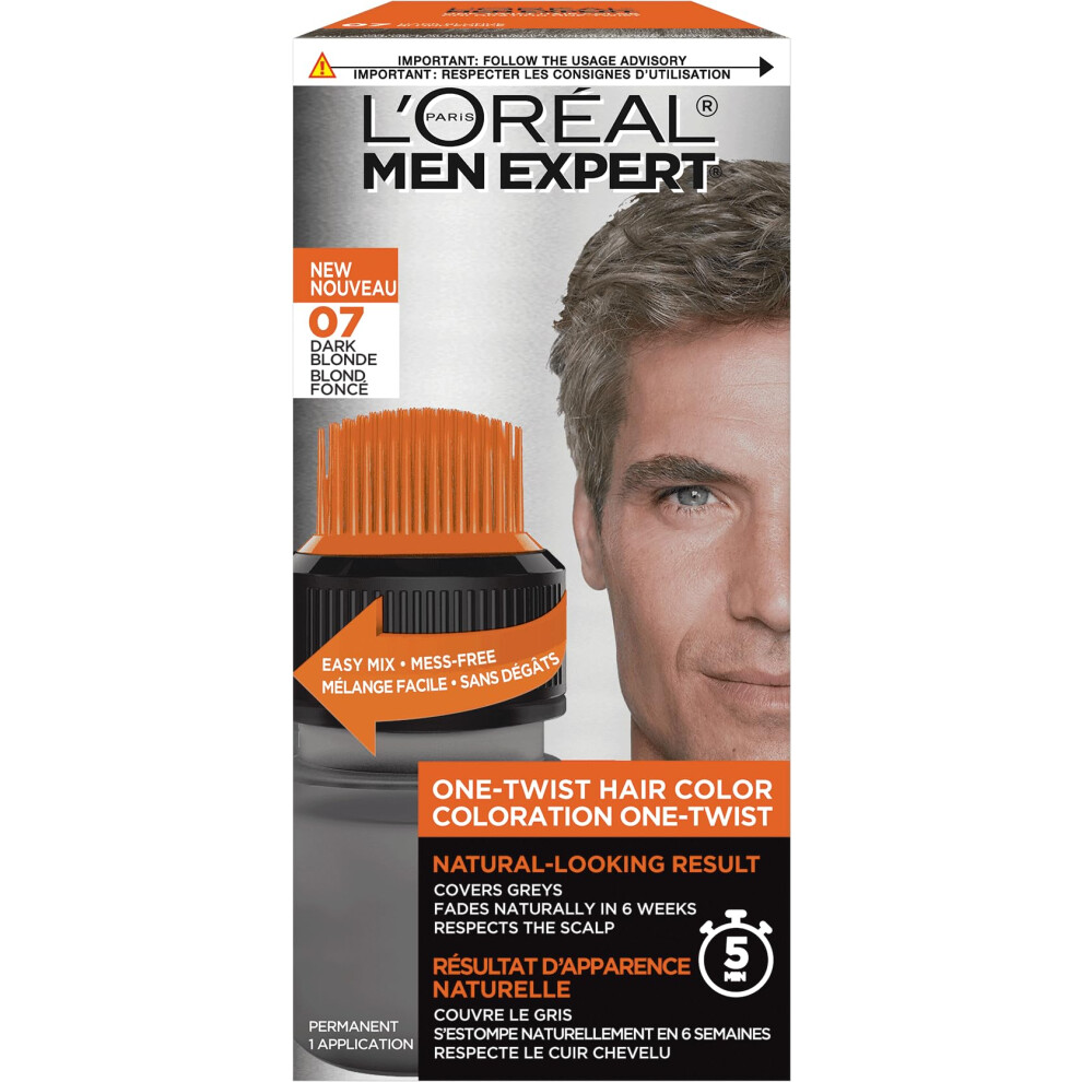 LOreal Paris Men Expert One Twist Mess Free Permanent Hair Color  Mens Hair Dye to Cover Grays  Easy Mix Ammonia Free Application  Dark Blonde 07  1 A