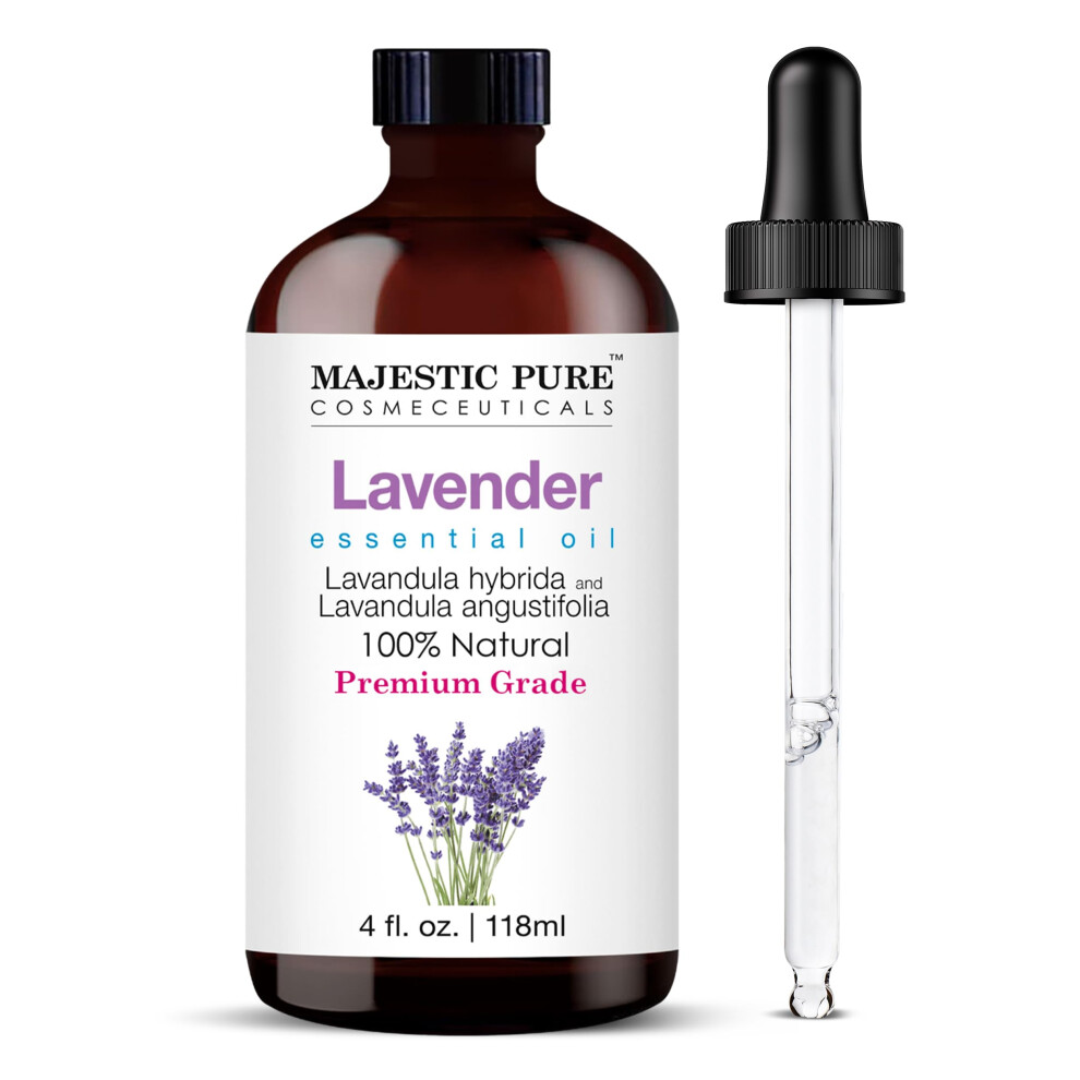 MAJESTIC PURE Lavender Essential Oil with Glass Dropper | 100% Pure and Natural Lavender Oil | Premium Grade Essential Oils for Diffusers  Skin  Aroma