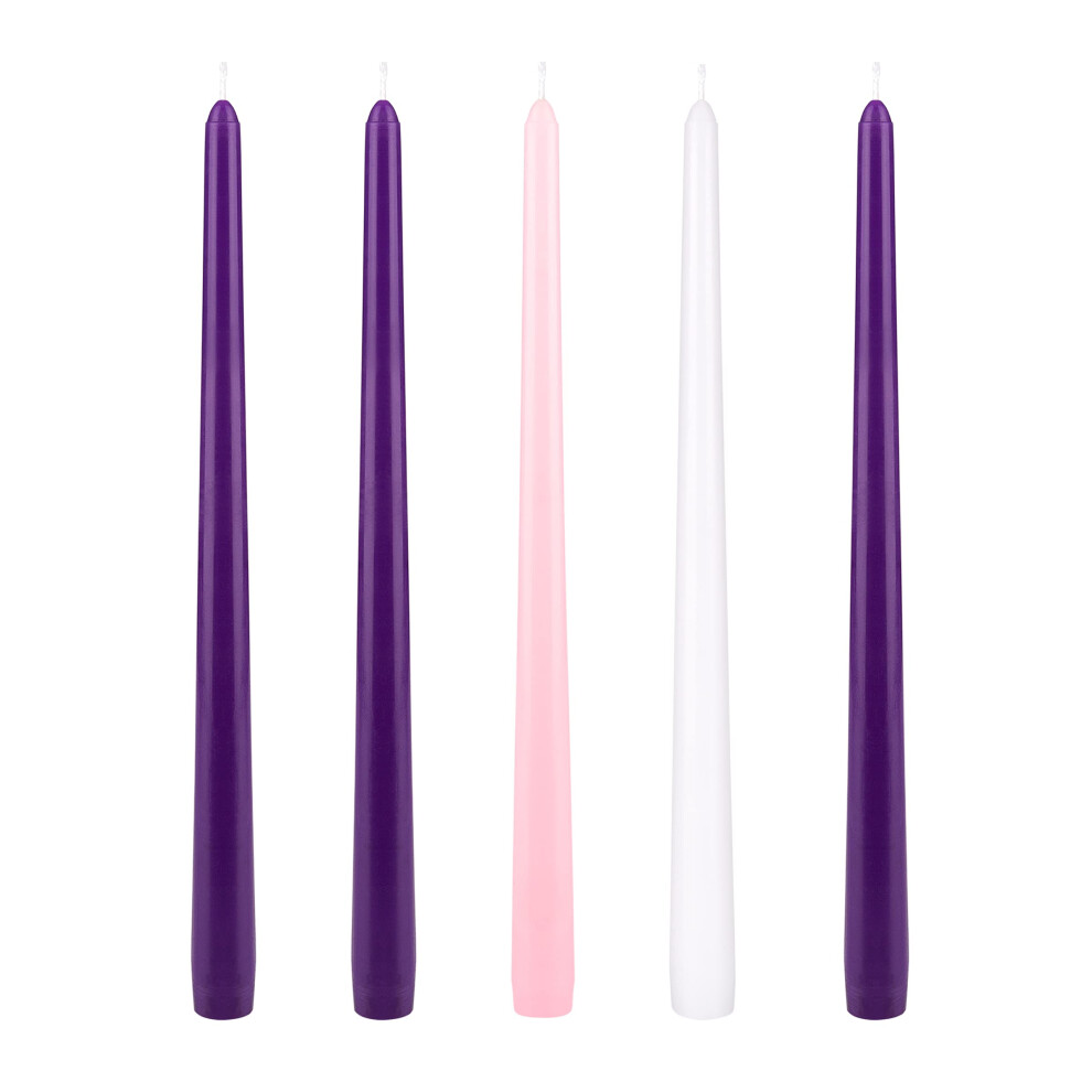 Mega Candles 5 pcs Unscented Christmas Advent Taper Candle  Hand Poured Wax Candles 12 Inch x 7/8 Inch  Holidays  Church  Devotional  Celebration  Par