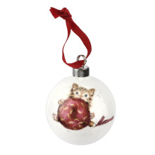 Royal Worcester Wrendale Designs Hanging Ornament | Purrfect Christmas Bauble with Kitten Motif | 2.6 Inch | Made from Fine Bone China | Hanging Chris