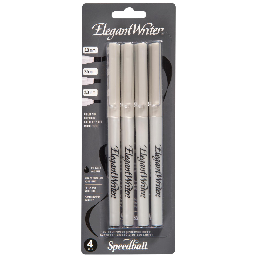 Speedball Elegant Writer Calligraphy 4 Marker Set, Black, 2.0 mm, 2.5 mm & 3.0 mm
