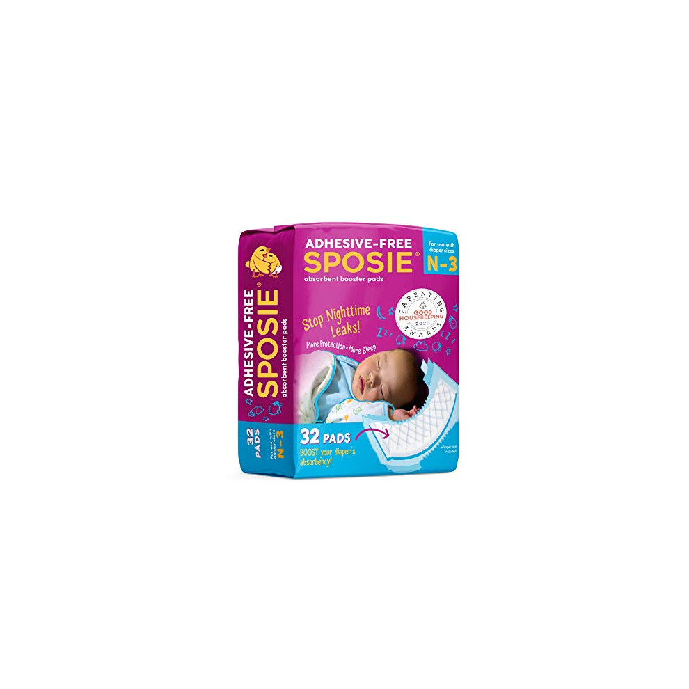 Sposie Booster Pads  Stop Overnight Diaper Leaks  Fits Sizes Newborn 1 2 3  No Adhesive for Sensitive Skin  32 ct.