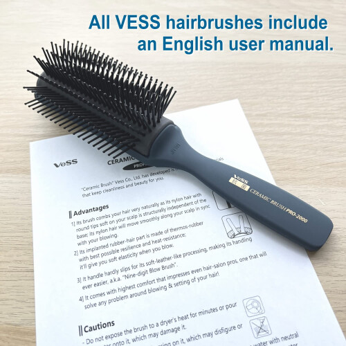 Vess Professional Hair Blow Brush Pro-2000 Ceramic 9 rows Wide Type-En 1