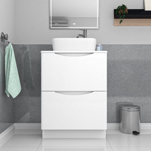 NES Home Nes Home 600mm White Drawers Vanity, Worktop & Square Shape Rounded Corner Basin 1
