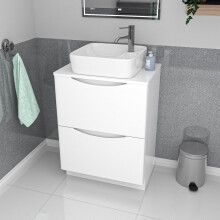 Nes Home 600mm White Drawers Vanity, Worktop & Square Shape Rounded Corner Basin