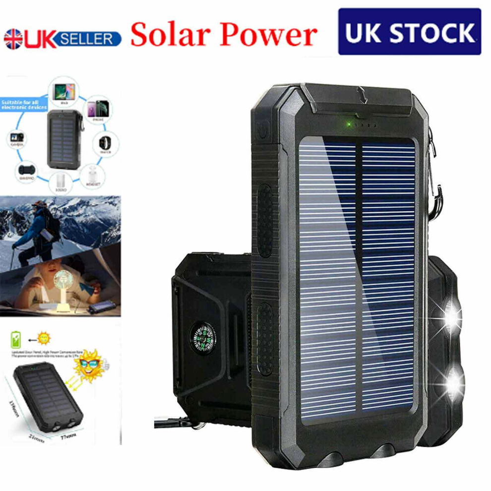 900000mAh Solar Power Bank Pack Waterproof 2USB LED Battery Charger Phone UK