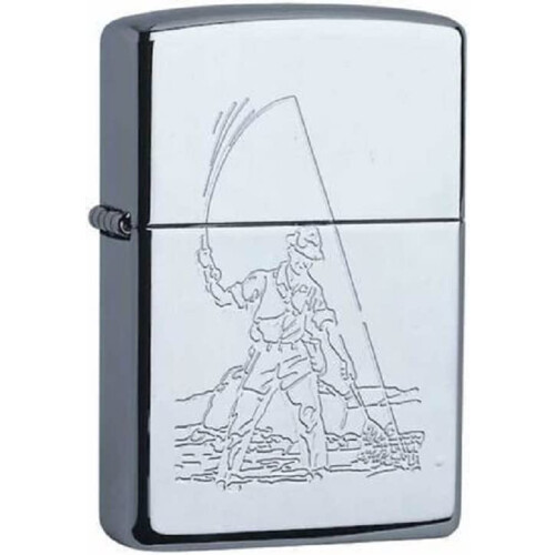 Zippo Zippo Genuine Lighter Fisherman Windproof Flame Refillable Petrol Lighter Chrome 1