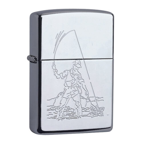 Zippo Zippo Genuine Lighter Fisherman Windproof Flame Refillable Petrol Lighter Chrome 2