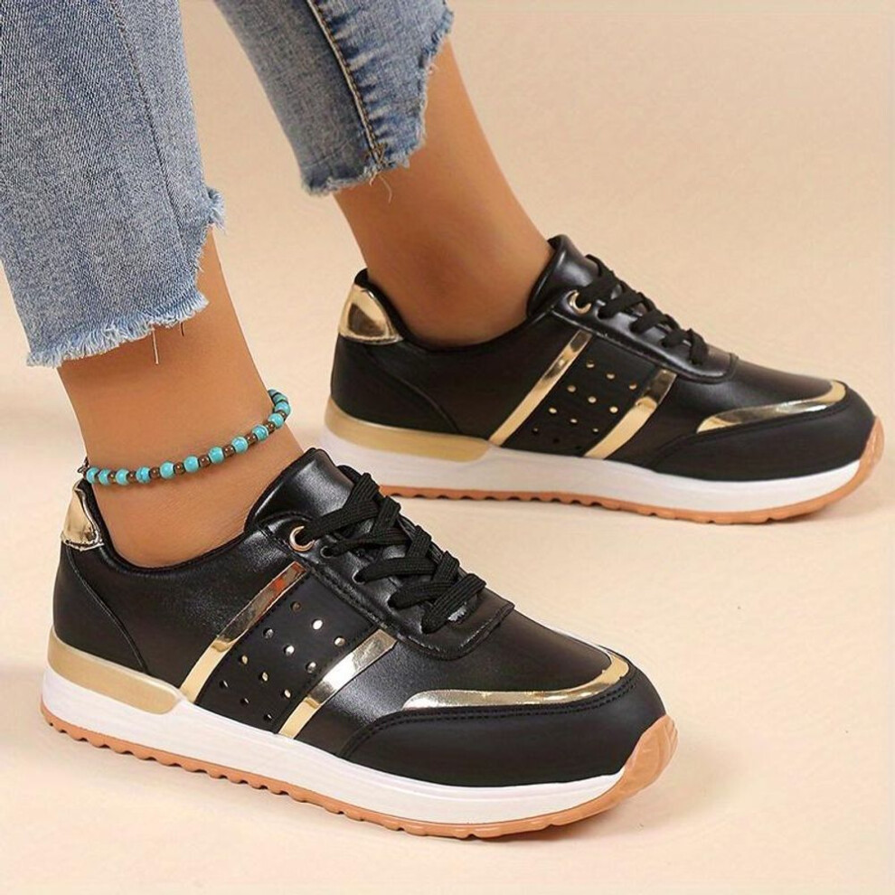(black, 37) Order A Size Up,Women Sneakers Platform Shoes Leather Patchwork Casual Sport Shoes Ladies Outdoor Running Vulcanized Shoes