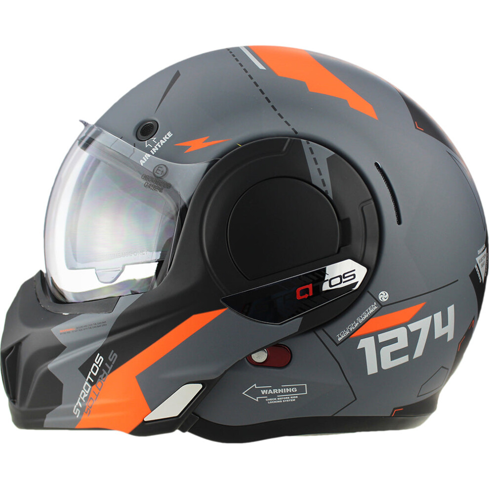 (L) Viper F242 Flip Up Motorcycle Helmet - Verto Grey/Orange 5055966333483