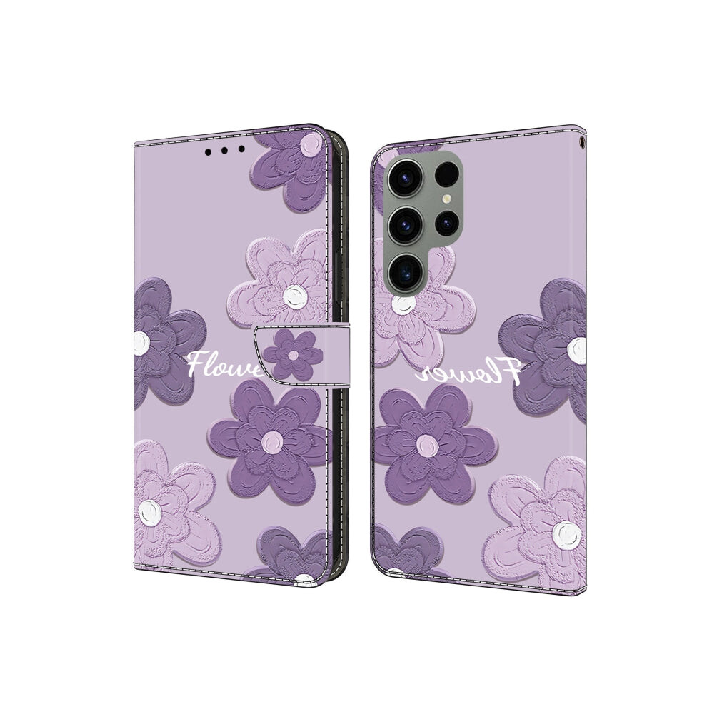 (Dark Purple Flowers, For Samsung Galaxy S24 Ultra 5G) Fresh Painted Leather Phone Case, For Samsung Galaxy S24 FE 5G, For Samsung Galaxy S24 Ultra 5G-image-OPC-PGJ272G-NEW