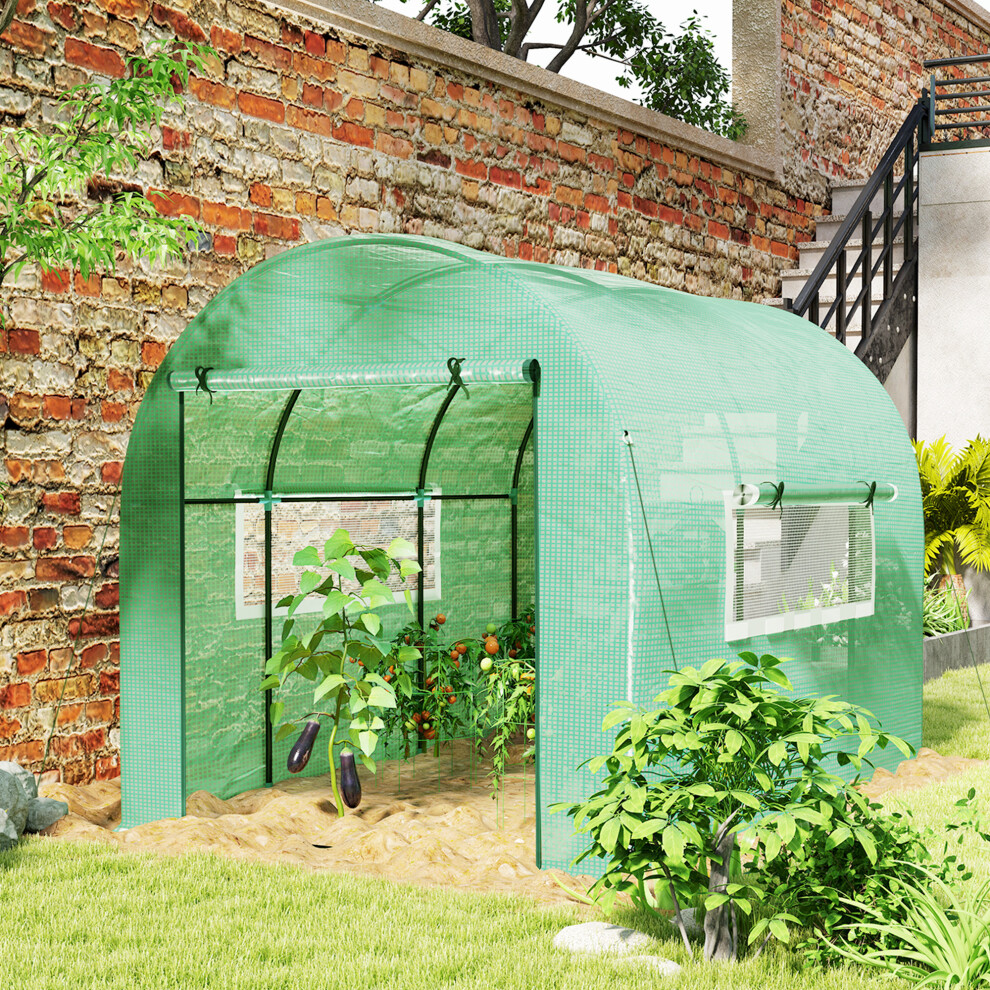 Outsunny 3 X 2 X 2M Polytunnel Greenhouse With Doors And Mesh Windows