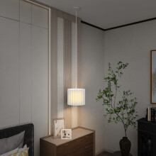 HOMCOM Linen Pendant Light, E27 Lampshade for Living Room, Bedroom, White