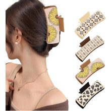 4Pcs Western Hair Clips for Women, Yellow Chrysanthemum, Cow Print, Square Claw Clips, Vintage Print Western Claw Clips, Country Stuff Headdress