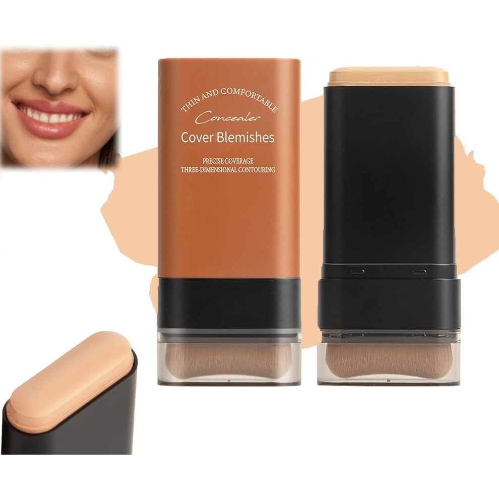 (03#Pink) Hydrating Lightweight Foundation Stick With Brush, Korea Flawless Eraser Foundation Stick,Beauty Foundation Stick,Double Head Foundation Make-Up Stick