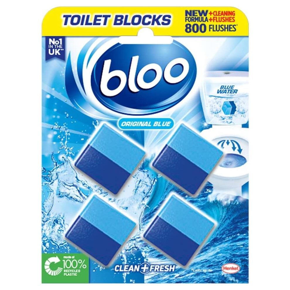 Bloo Toilet Block Original Blue, Coloured Water In Tank Blocks, 4 x Cleaning blocks.