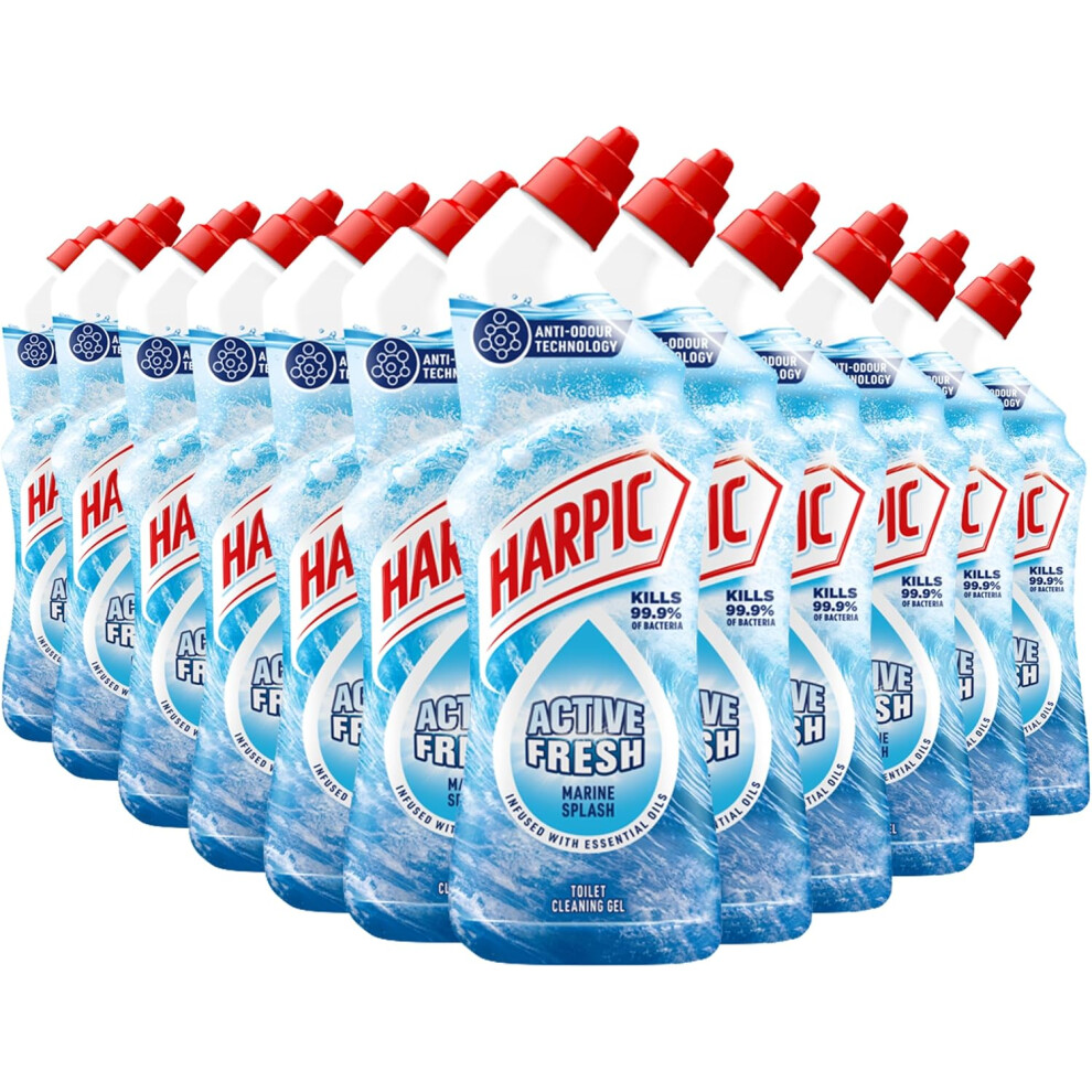 Harpic Active Fresh Toilet Cleaning Gel, Marine Splash, Pack 12 x 750 ml, Infused with Essential Oils, Kills 99.9% of Bacteria, Toilet Cleaner