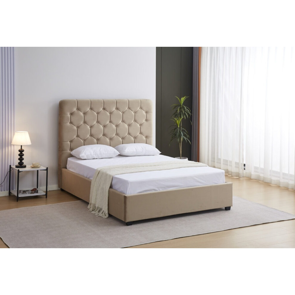Madison 5' King Size Bed Fawn Velvet Fabric