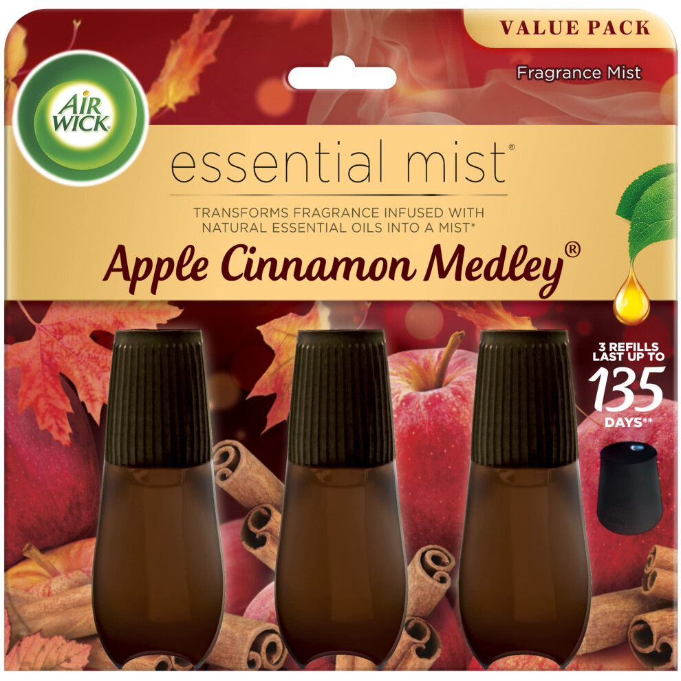 Air Wick Essential Mist Refill  3 ct  Apple Cinnamon Medley  Essential Oils Diffuser  Air Freshener  Fall scent  Fall decor