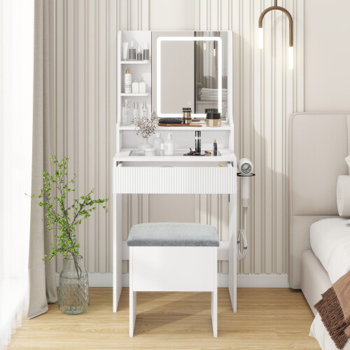 ELECWISH LED Lighted Dressing Table Set with Storage Stool Charging Station UK 1