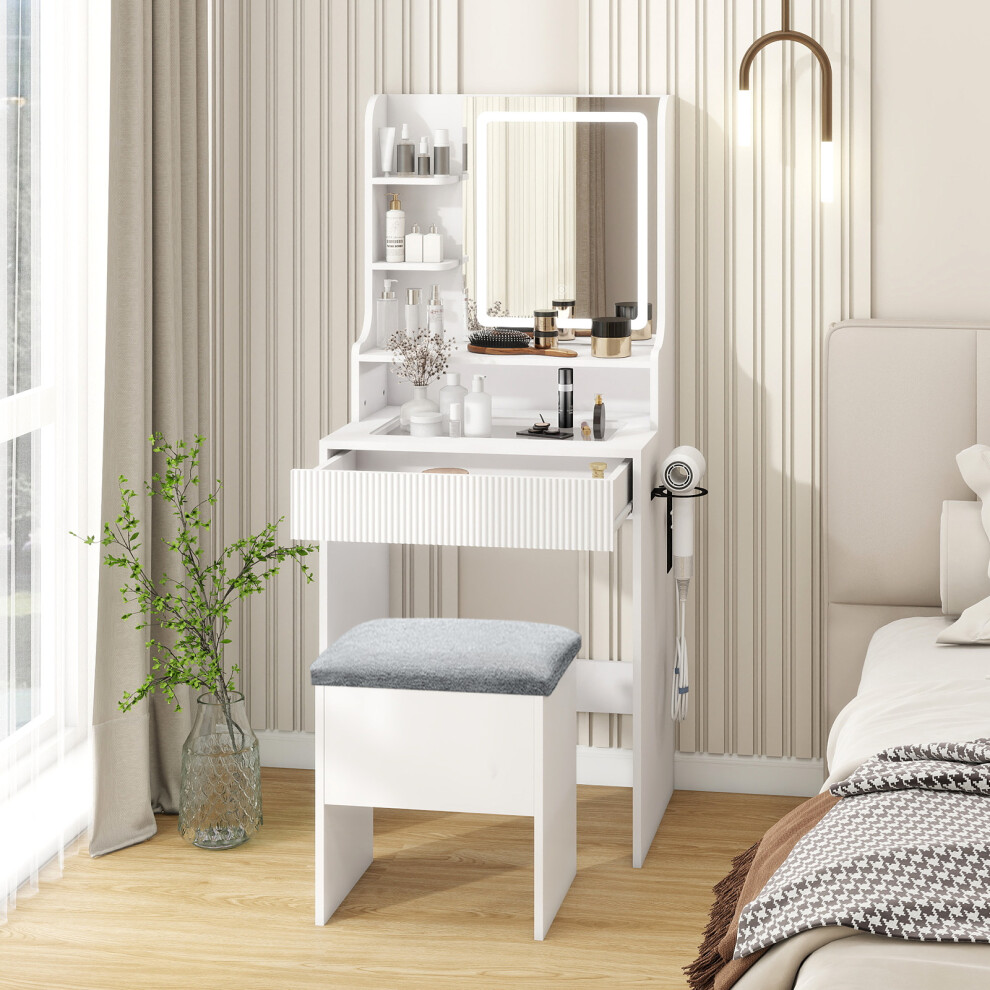 LED Lighted Dressing Table Set with Storage Stool Charging Station UK