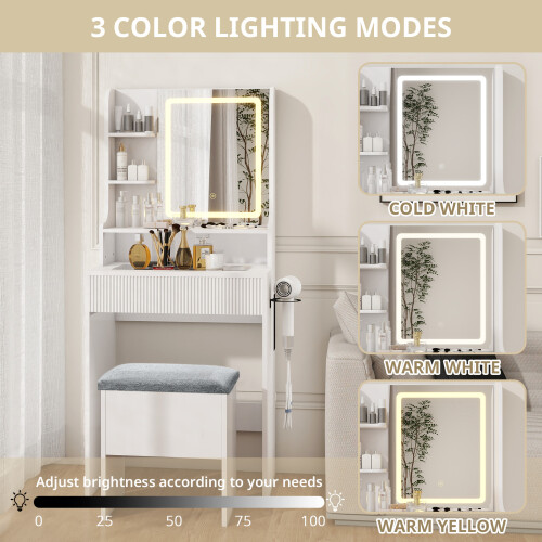 ELECWISH LED Lighted Dressing Table Set with Storage Stool Charging Station UK 2