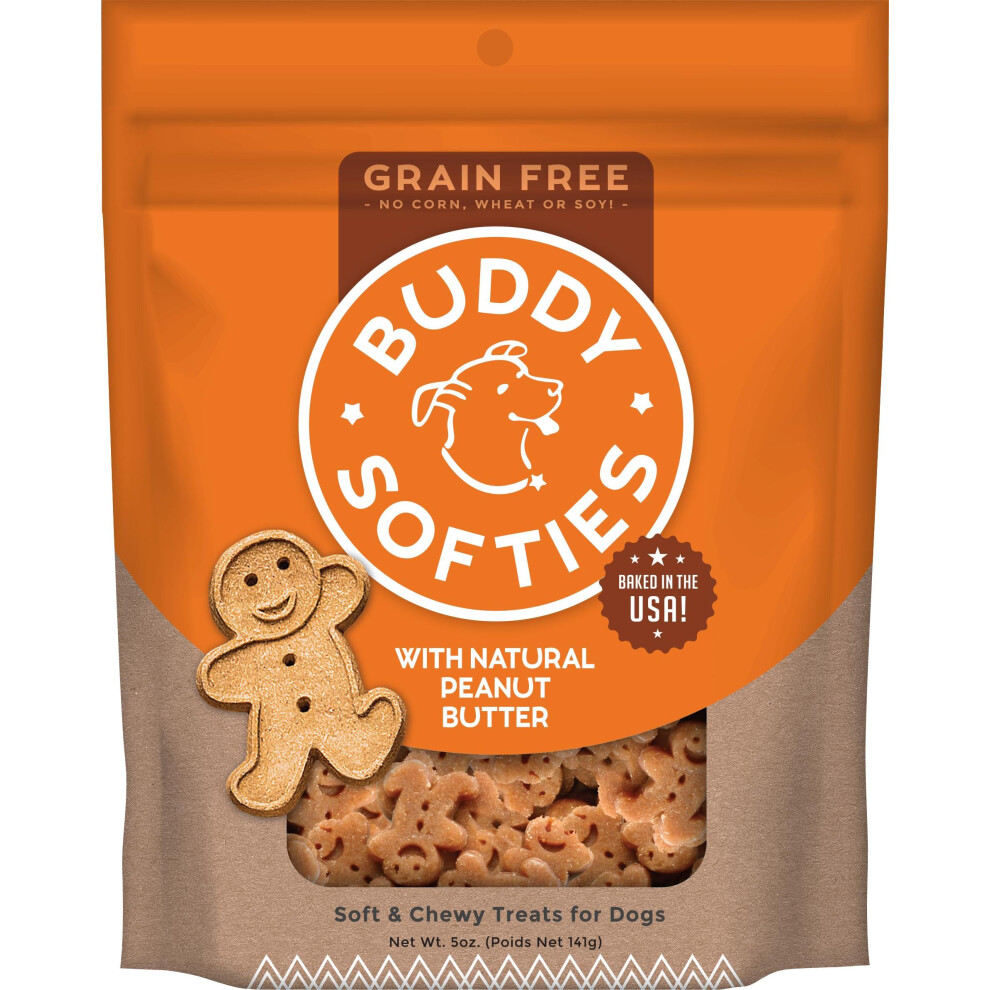 Buddy Biscuit Softies 5 oz Pouch  Grain-Free Soft & Chewy  Natural Peanut Butter Flavor Dog Treats  Oven Baked in the USA
