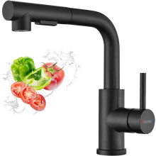 Matt Black Kitchen Taps with Pull Out Spray, Stainless Steel Kitchen Sink Taps Bar Taps, 2 Spray Functions Kitchen Mixer Tap with Pull Down