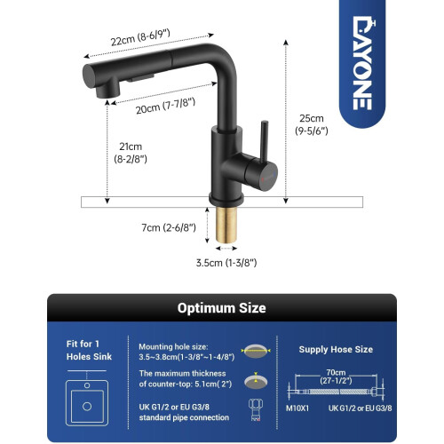 Matt Black Kitchen Taps with Pull Out Spray, Stainless Steel Kitchen Sink Taps Bar Taps, 2 Spray Functions Kitchen Mixer Tap with Pull Down 1