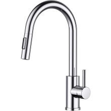 FORIOUS Kitchen Tap, Kitchen Sink Taps Mixer with Pull Down Spray, High Arc pout Swivels 360 Single Handle, Polished Chrome