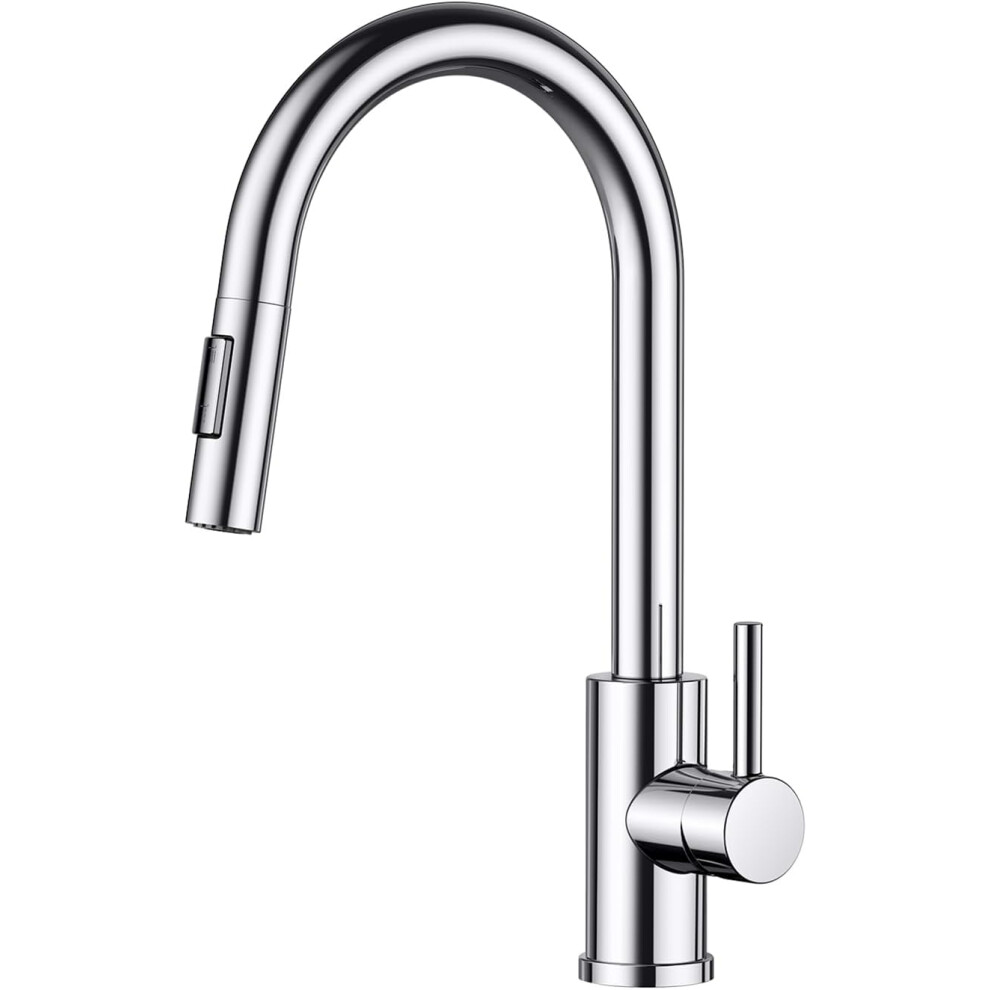FORIOUS Kitchen Tap, Kitchen Sink Taps Mixer with Pull Down Spray, High Arc pout Swivels 360 Single Handle, Polished Chrome