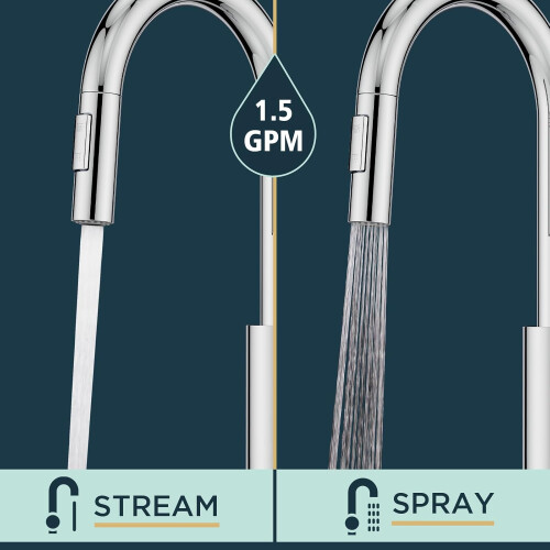 FORIOUS Kitchen Tap, Kitchen Sink Taps Mixer with Pull Down Spray, High Arc pout Swivels 360 Single Handle, Polished Chrome 2