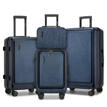 (Navy, 12+20+24+28 inch) ABS+PC Hardshell Luggage Set With Tsa Lock 4-Piece Set 12/20/24/28 And Vanity Case