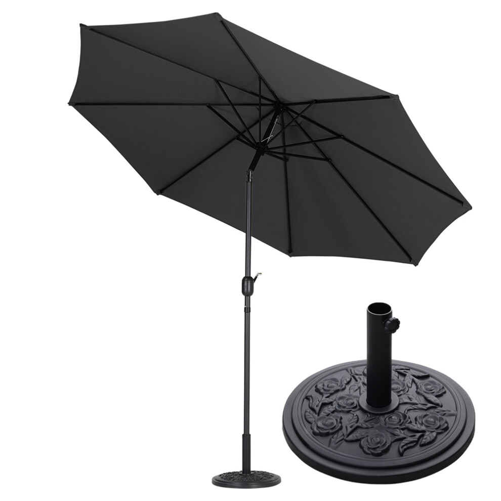 Garden Sanctuary 3M Patio Banana Umbrella w/ 10KG Floral Base, Black