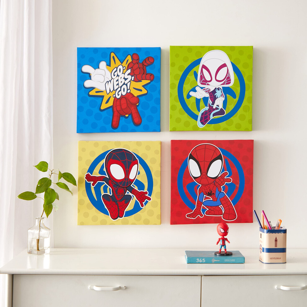 Idea Nuova Spidey and His Amazing Friends 4 Pack Square Canvas Wall Ar